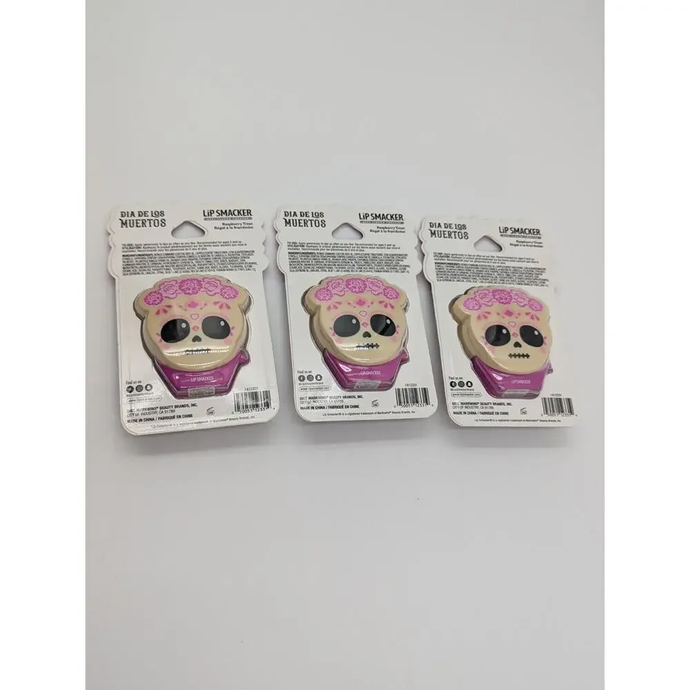 3 Pack Lip Smacker Best Flavor Forever Dia De Los Muertos Raspberry Treat 0.26oz